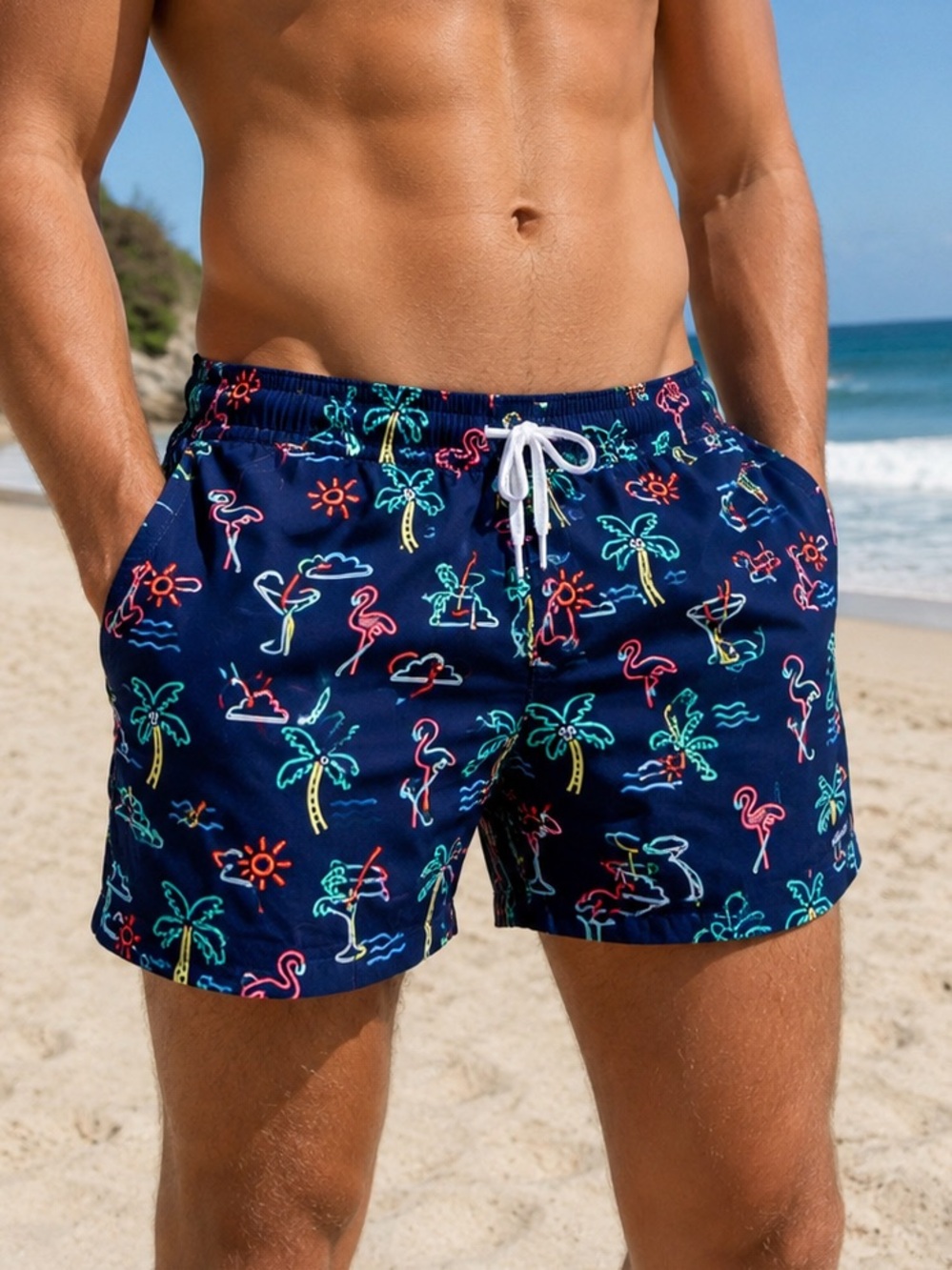 Chubbies Neon Tropical Flamingo Swim Trunks Men’s Medium 5.5” Inseam